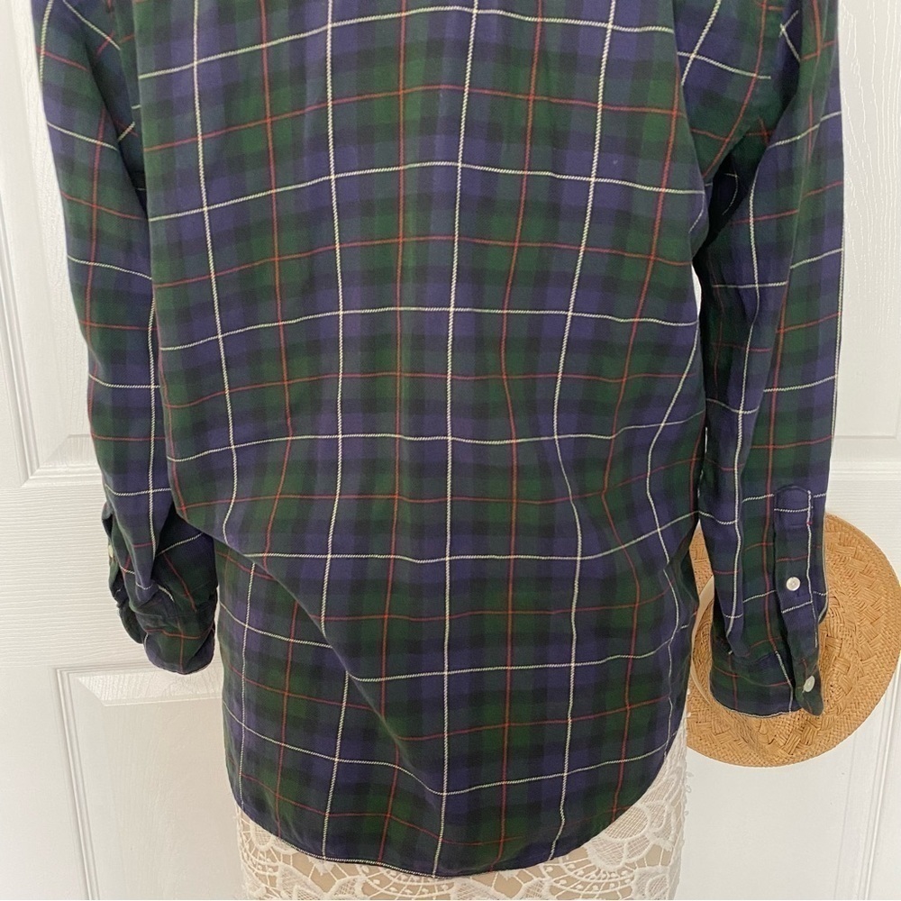 Brooks Brothers flannel button down shirt plaid green purple red size Small - Picture 6 of 12